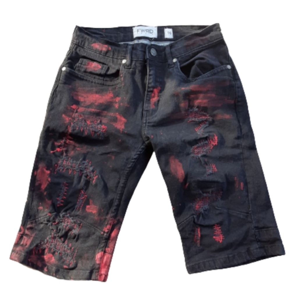 FWRD Denim Black & Red Paint Boys sz16